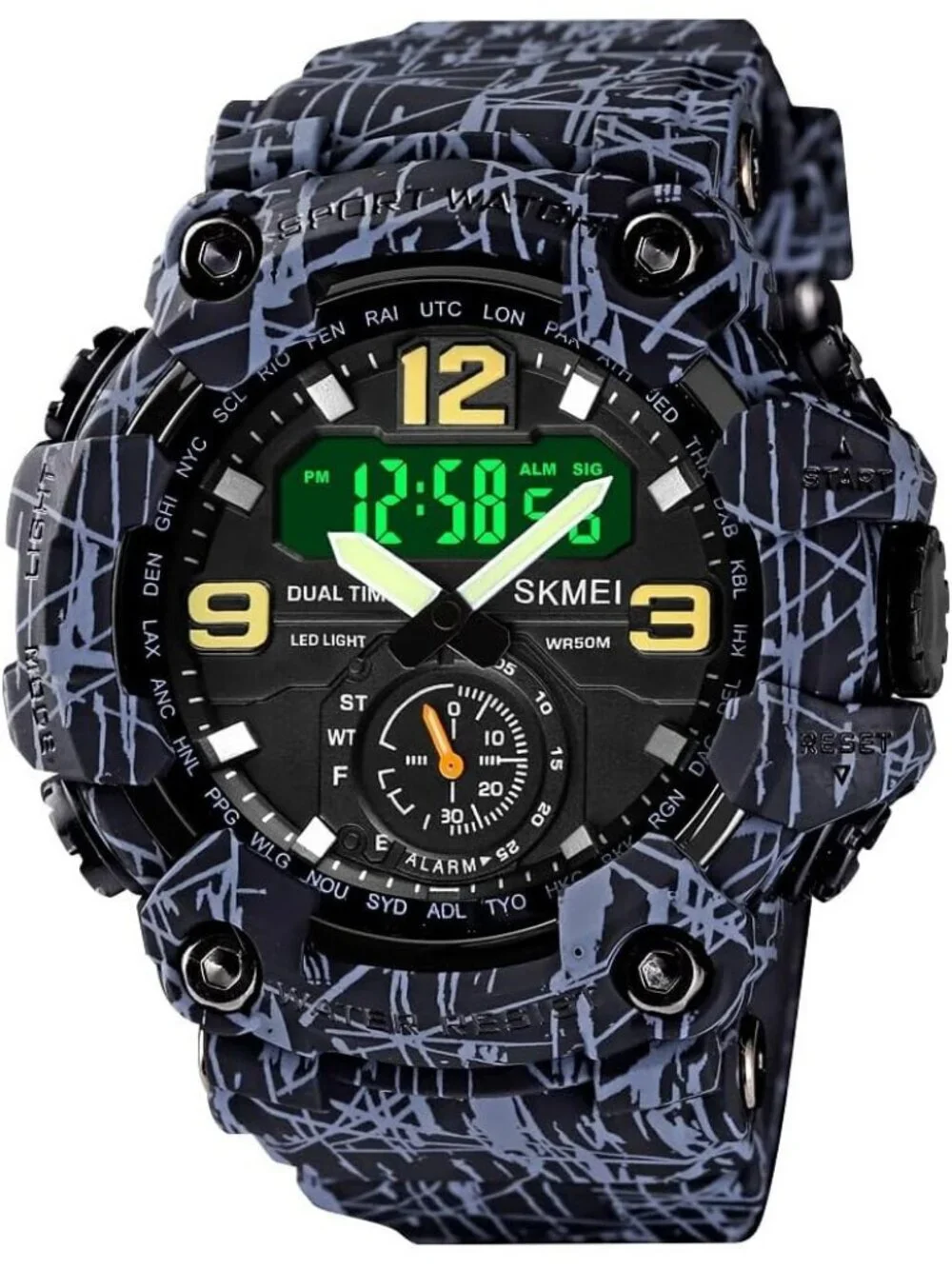 Men Black&Grey Analog Quartz S-Shock Waterproof Outdoor Sports LED Digital Watch